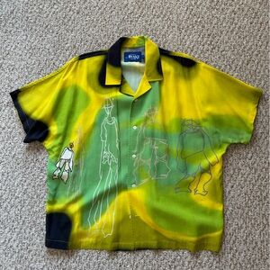 Awake NY Graphic Button down color Green / Yellow size Large